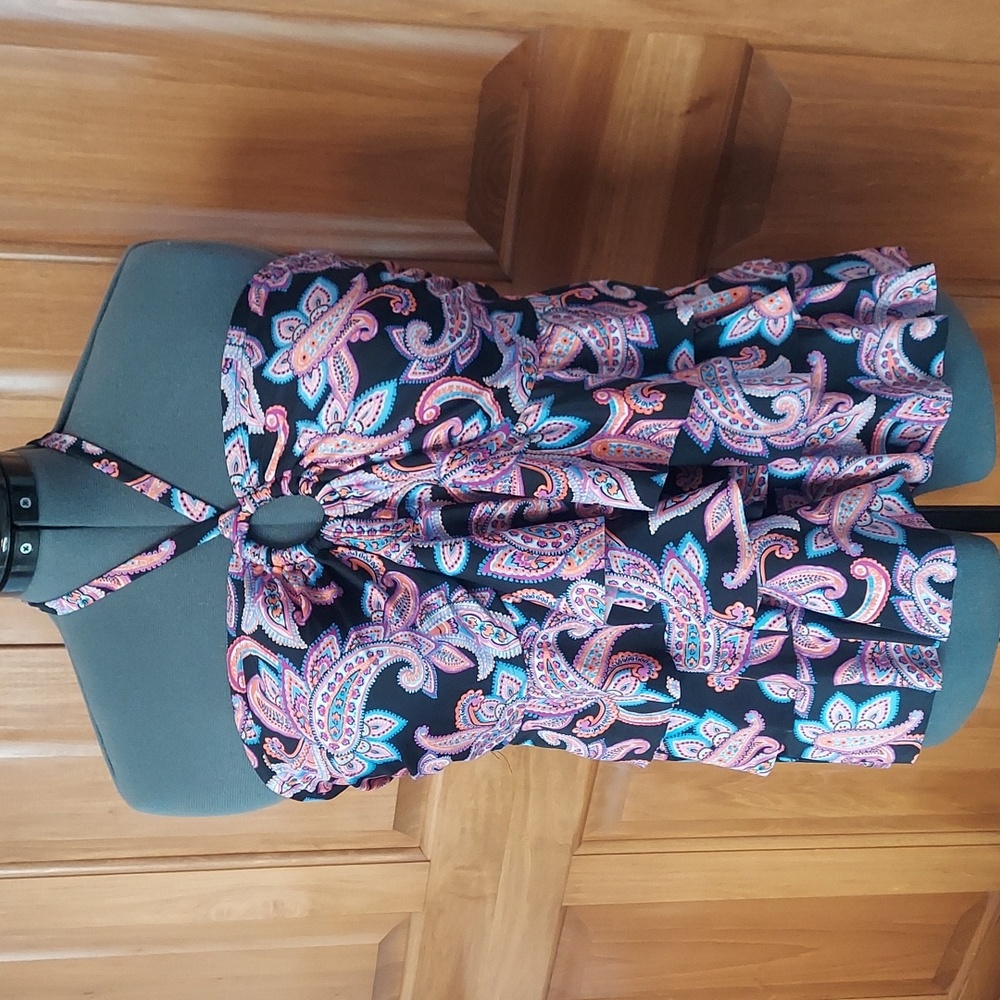 * Catalina Women's Paisley Halter Swim Tankini Top Black, Multi Size 3X Like New